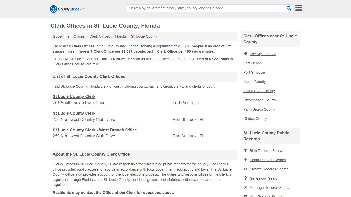 Clerk Offices - St. Lucie County, FL (County & Court Records)